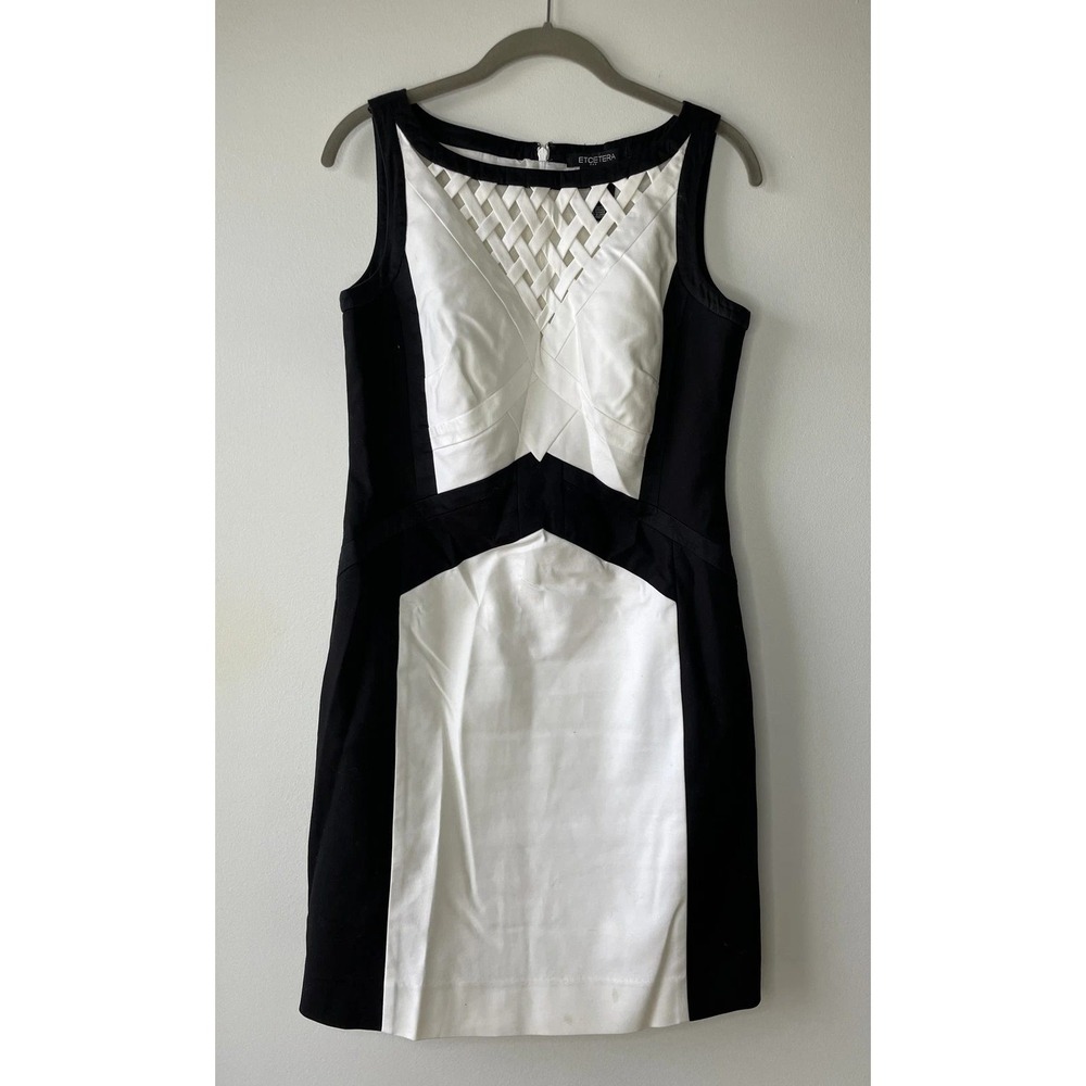Etcetera Sheath Dress Womens 4 Black White Colorblock Lattice Cutout Mod‎ Career